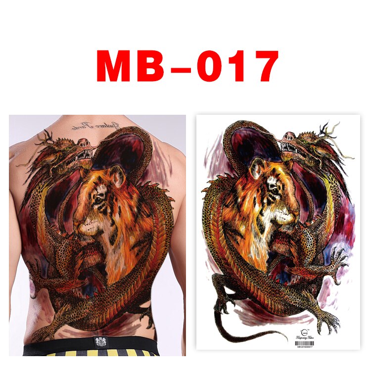 Big Temporary Tattoo Stickers Full Back Tiger Dragon Wolf Body Art Fake Tattoo Carp Waterproof Tattoo Men and Women