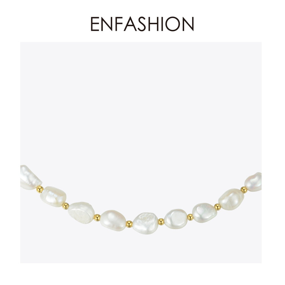 ENFASHION Natural Pearl Choker Necklace Women Gold Color Stainless Steel Irregular Pearl Necklace Fashion Femme Jewelry P193050