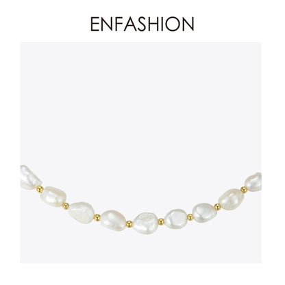 ENFASHION Natural Pearl Choker Necklace Women Gold Color Stainless Steel Irregular Pearl Necklace Fashion Femme Jewelry P193050