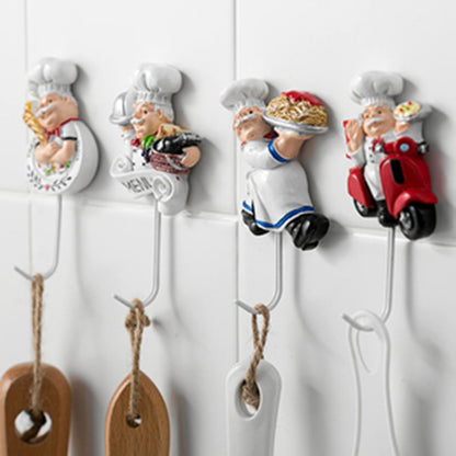 Creative Resin Hooks 3D Cartoon Chef Key Tools Hooks Waterproof Bathroom Kitchen Hook Hole-free Seamless Wall Decorative Hooks