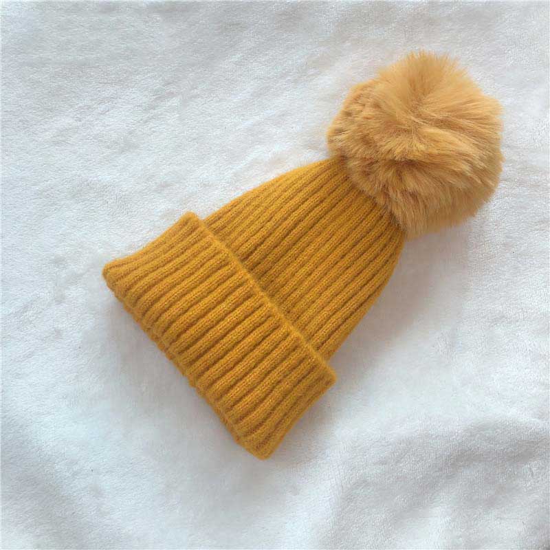 Cute Pompom Children Hat Colorful Hairball Elastic Kids Baby Girl Boy Autumn Winter Beanie Hat Solid Color Knitted Beanies Cap