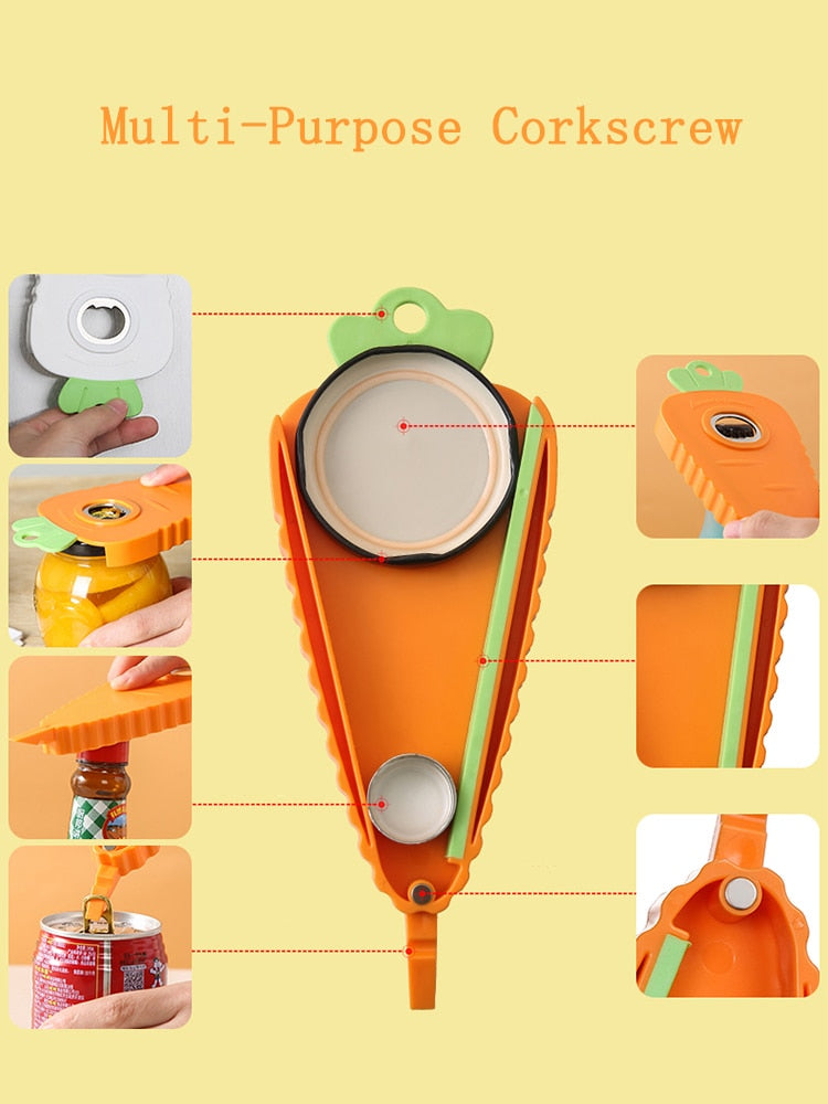 Cartoon Carrot Multi-Purpose Corkscrew Non-slip With Magnet Hangable Lid Opener  Practical Kitchens Good Things