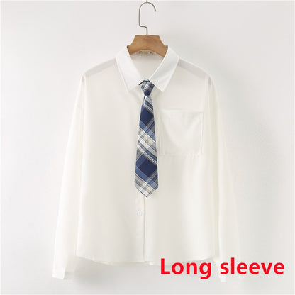 Women Summer Blouses Shirt Short Sleeve Solid White Tops With Tie Bow Japanese Korean JK Style Female Shirts Lapel Blusas #38