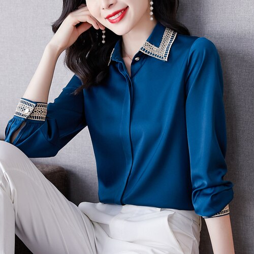 Autumn Long Sleeve Blouse Women Turn Down Collar Chiffon Blouse Shirt Tops Women Blusas Mujer De Moda 2021 Blouses Shirts F108