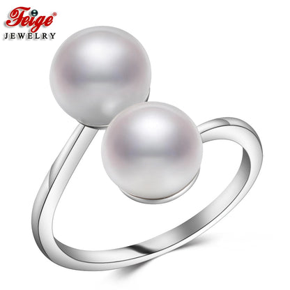 3 Colors Natural Freshwater Cultured Pearl Ring for Women Gifts Accesories Double Pearl Ring Gemstone Fashion Jewelry FEIGE