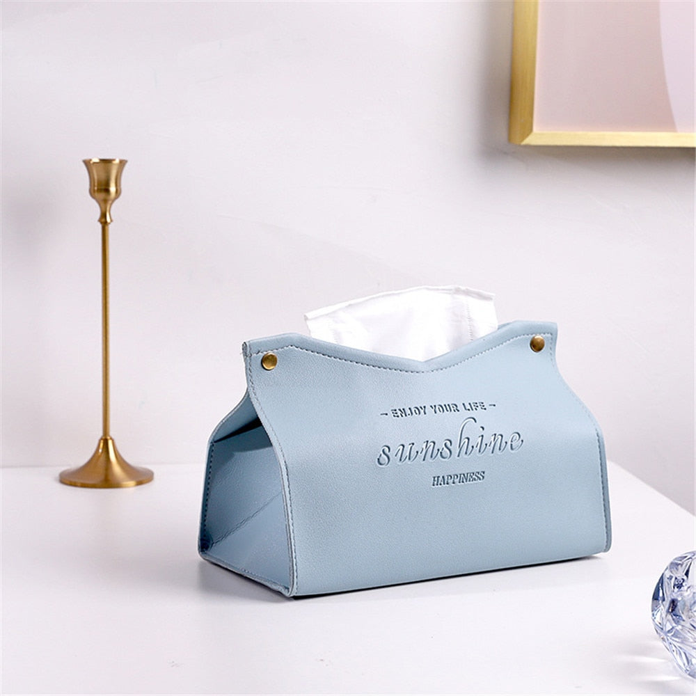 Nodic Environmental PU Leather Napkin Holder Foldable Tissue Box Home Office Waterproof Dustproof Storage Box Sundries Ontainer