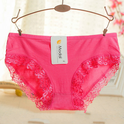 Ladies Modal Solid Mid-Waist Panties Sexy Lace Decoration Bamboo Fiber Beautiful Breathable Panties Wholesale