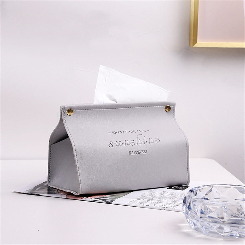 Nodic Environmental PU Leather Napkin Holder Foldable Tissue Box Home Office Waterproof Dustproof Storage Box Sundries Ontainer