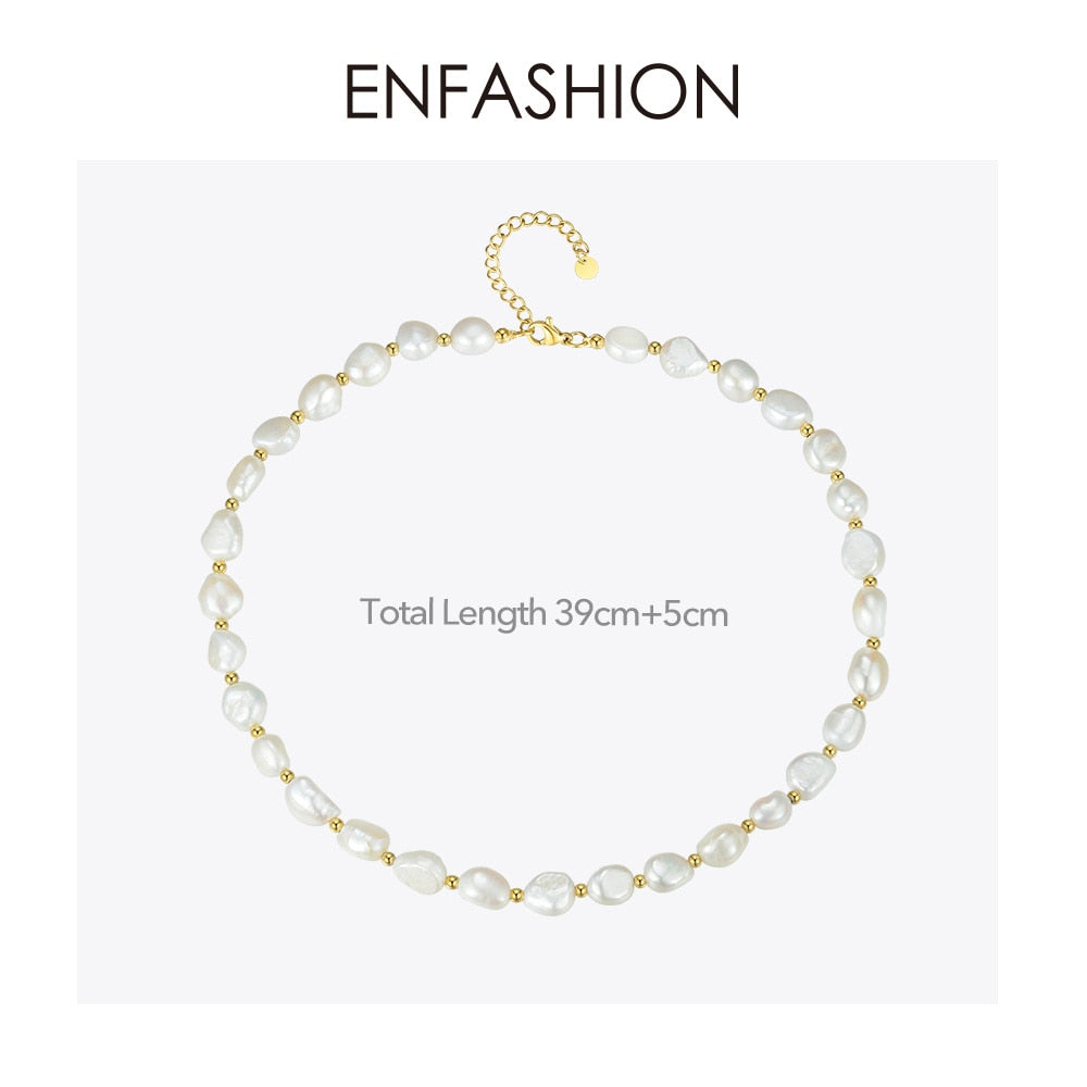 ENFASHION Natural Pearl Choker Necklace Women Gold Color Stainless Steel Irregular Pearl Necklace Fashion Femme Jewelry P193050