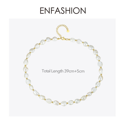 ENFASHION Natural Pearl Choker Necklace Women Gold Color Stainless Steel Irregular Pearl Necklace Fashion Femme Jewelry P193050