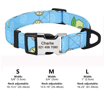 Custom Large Dog Collar Cute Print Personalized Pet Collar Nylon Puppy Dogs ID Collars Engraved Name for Small Medium Large Dog