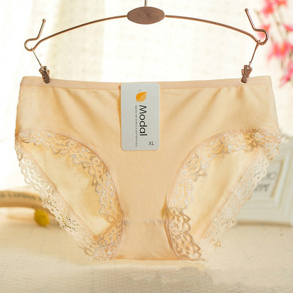 Ladies Modal Solid Mid-Waist Panties Sexy Lace Decoration Bamboo Fiber Beautiful Breathable Panties Wholesale