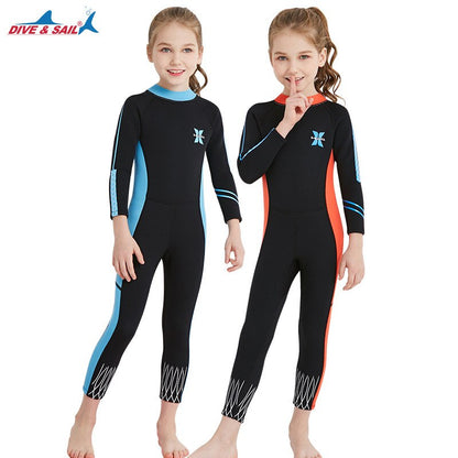 DIVE&SAIL 2.5MM Neoprene Girl Thermal Wetsuits Children Full Body Diving Suits Surf Swimwear Sunscreen Keep Warm Clothing