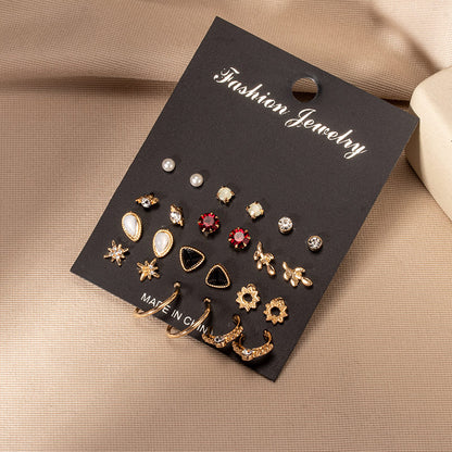 Women&#39;s Earrings Set Retro Korean Geometric Stud Earrings for Women Korean Gold Small Metal Pearl Earring 2021 Trend Jewelry