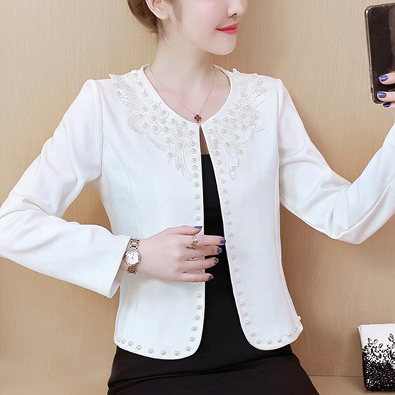 Jacket Women Chaquetas Mujer 2021 Long Sleeve Beading White Short Women Jacket Jaqueta Feminina Coats And Jackets Women A956