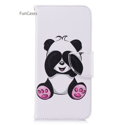 Giant Panda Flip Phone Case sFor Coque Samsung A8 Plus 2018 Bracket Case Carcasa Floral Cellphone Case For Samsung Galaxy A730