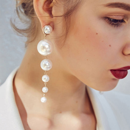 IPARAM Trend Simulation Pearl Long Earrings Female White Round Pearl Wedding Pendant Earrings Fashion Korean Jewelry Earrings