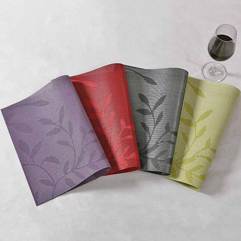 4Pcs/Lot Fashion Leaves Jacquard Placemat PVC Table Mat Placemat for Dining Table Pot Bowl Mats Cup Coaster Waterproof Odorless