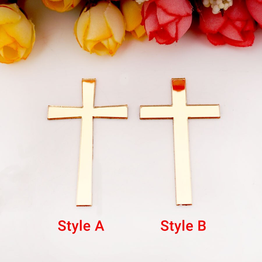 50pcs 9cm/ 7cm/5cm /4cm/ 3cm Height Cutting Mirrored Cross Shape Acrylic Sticker DIY Christening Home Decoration