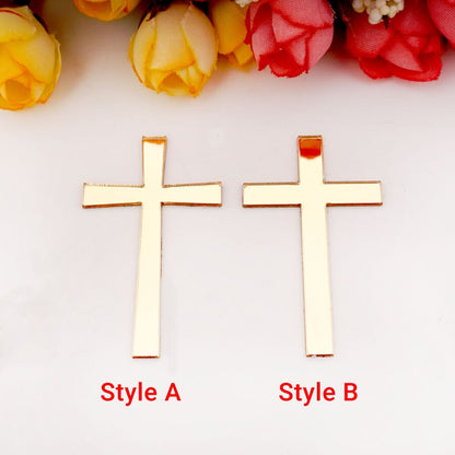 50pcs 9cm/ 7cm/5cm /4cm/ 3cm Height Cutting Mirrored Cross Shape Acrylic Sticker DIY Christening Home Decoration