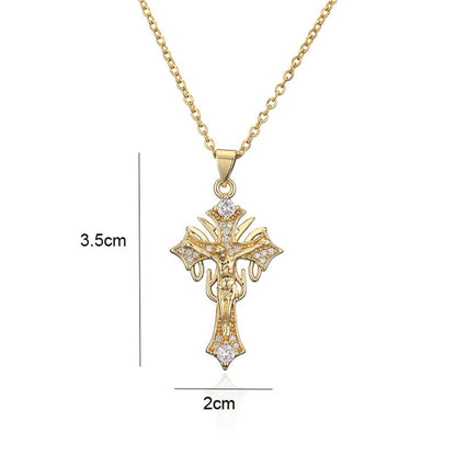 Ins Style Fashion Gold Color Jesus Cross Pendant Necklace For Women Men Hot Sale Jewelry Party Gift