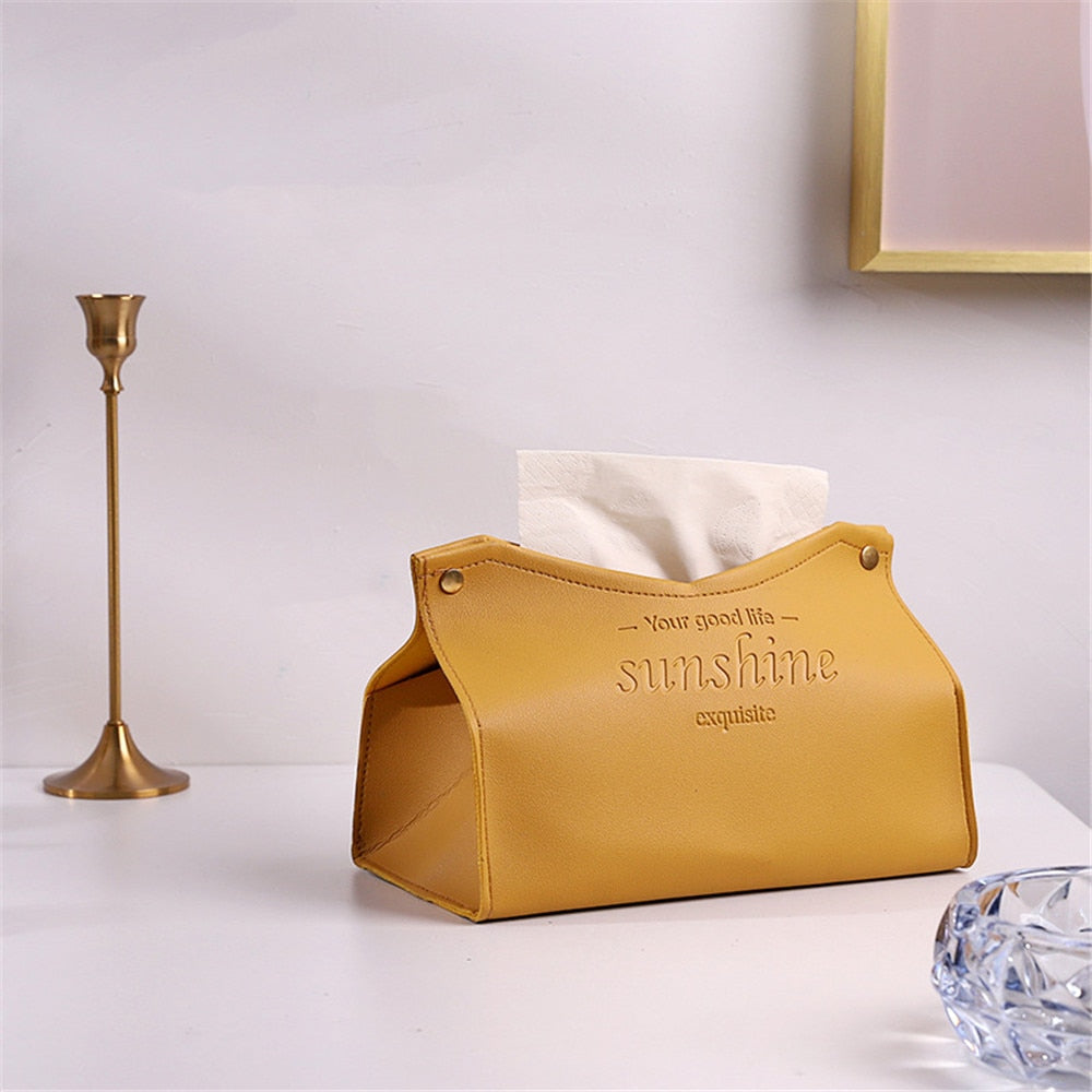 Nodic Environmental PU Leather Napkin Holder Foldable Tissue Box Home Office Waterproof Dustproof Storage Box Sundries Ontainer