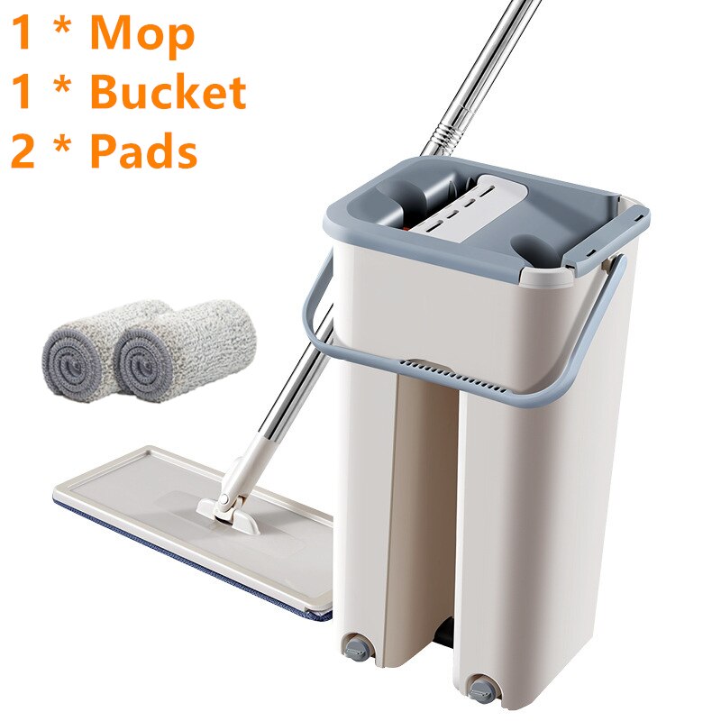 Flat Squeeze Mop and Bucket Hand-Free Wringing Floor Cleaning Mop Wet or Dry Usage Magic Automatic Spin Self Cleaning Lazy Mop