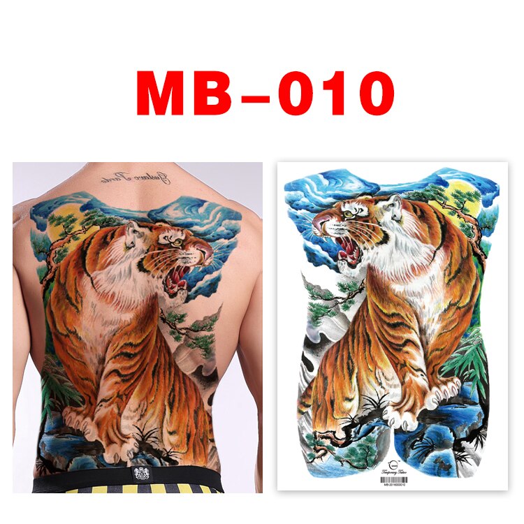 Big Temporary Tattoo Stickers Full Back Tiger Dragon Wolf Body Art Fake Tattoo Carp Waterproof Tattoo Men and Women