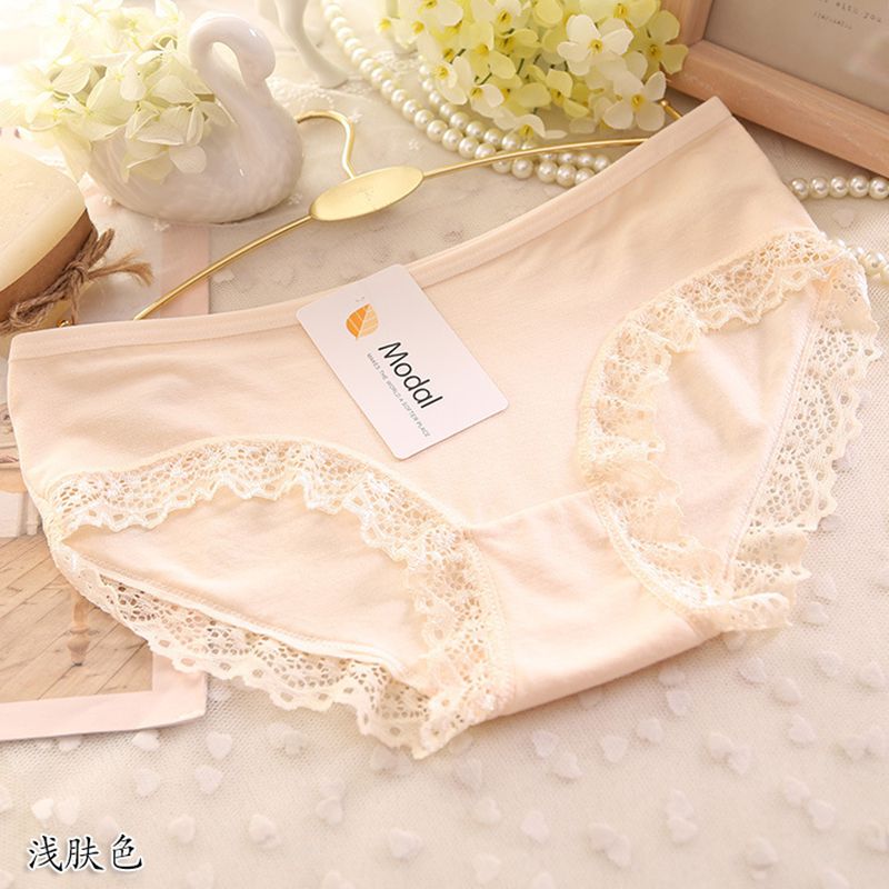 Ladies Modal Solid Mid-Waist Panties Sexy Lace Decoration Bamboo Fiber Beautiful Breathable Panties Wholesale