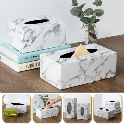 Rectangular Modern Marble Rectangle Faux Leather Tissue Box Napkin Toilet Paper Holder Case Dispenser Home Decoration