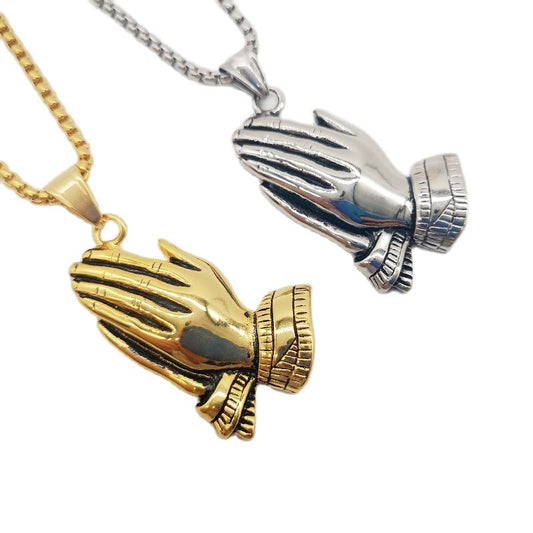 Vintage Colors 316L Stainless Steel Praying Hands Pendant Necklace Men Religious Prayer Hands Amulet Necklace Jewelry