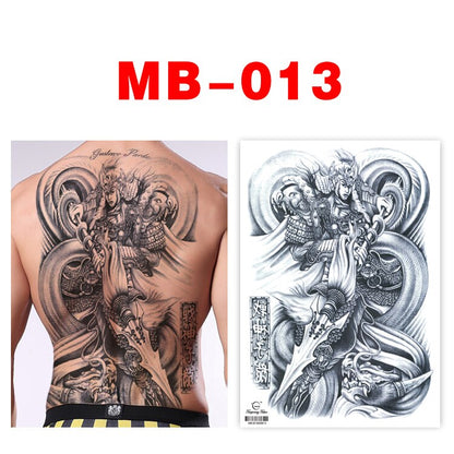 Big Temporary Tattoo Stickers Full Back Tiger Dragon Wolf Body Art Fake Tattoo Carp Waterproof Tattoo Men and Women