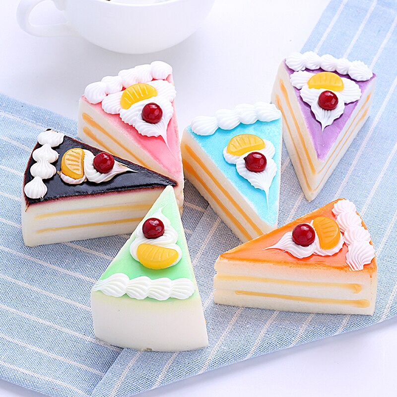 6pcs Simulation Triangle Cake Soft Squishy PU Bread Model Furnishing Articles Stress Relief Squeeze Toy Wedding Birthday Decor