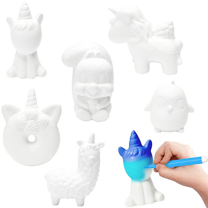 6Pcs  Kawaii Stress Relief DIY Animal Squeeze Novelty Toys Set Blank Soft Bulk Kit for Kid White Toy to Paint Creamy Scented