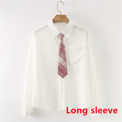 Women Summer Blouses Shirt Short Sleeve Solid White Tops With Tie Bow Japanese Korean JK Style Female Shirts Lapel Blusas #38