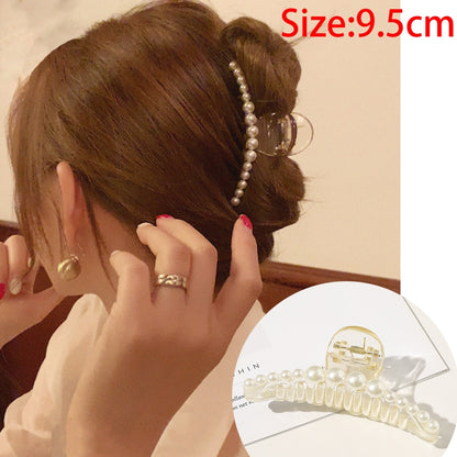 Haimeikang Acrylic Hair Claws Pearl Claw Clips For Woman Large Size Barrette Crab Ladies Fashion Hair Accessories