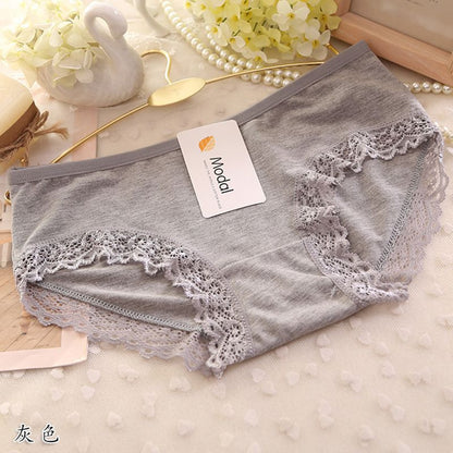 Ladies Modal Solid Mid-Waist Panties Sexy Lace Decoration Bamboo Fiber Beautiful Breathable Panties Wholesale