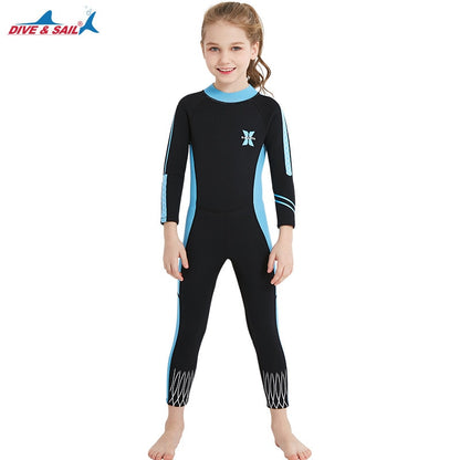 DIVE&SAIL 2.5MM Neoprene Girl Thermal Wetsuits Children Full Body Diving Suits Surf Swimwear Sunscreen Keep Warm Clothing