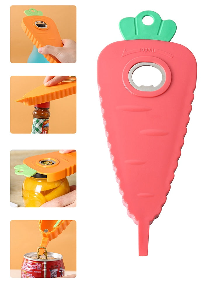 Cartoon Carrot Multi-Purpose Corkscrew Non-slip With Magnet Hangable Lid Opener  Practical Kitchens Good Things