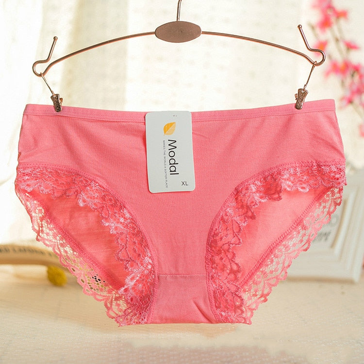 Ladies Modal Solid Mid-Waist Panties Sexy Lace Decoration Bamboo Fiber Beautiful Breathable Panties Wholesale