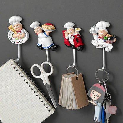 Creative Resin Hooks 3D Cartoon Chef Key Tools Hooks Waterproof Bathroom Kitchen Hook Hole-free Seamless Wall Decorative Hooks