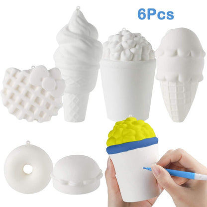 6Pcs Slow Rising DIY Jumbo Food Kawaii Squeeze Toys Hamburger Popcorn Donut Waffle Ice Cream Novelty Toys Gifts for Children