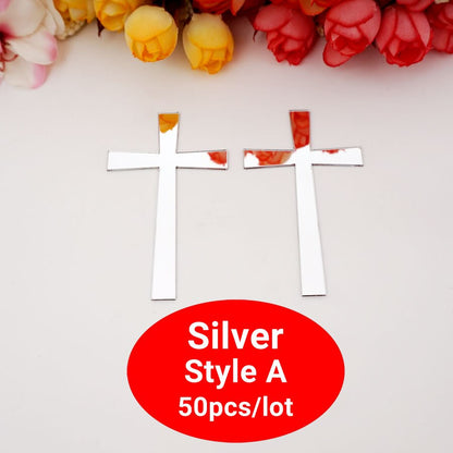 50pcs 9cm/ 7cm/5cm /4cm/ 3cm Height Cutting Mirrored Cross Shape Acrylic Sticker DIY Christening Home Decoration