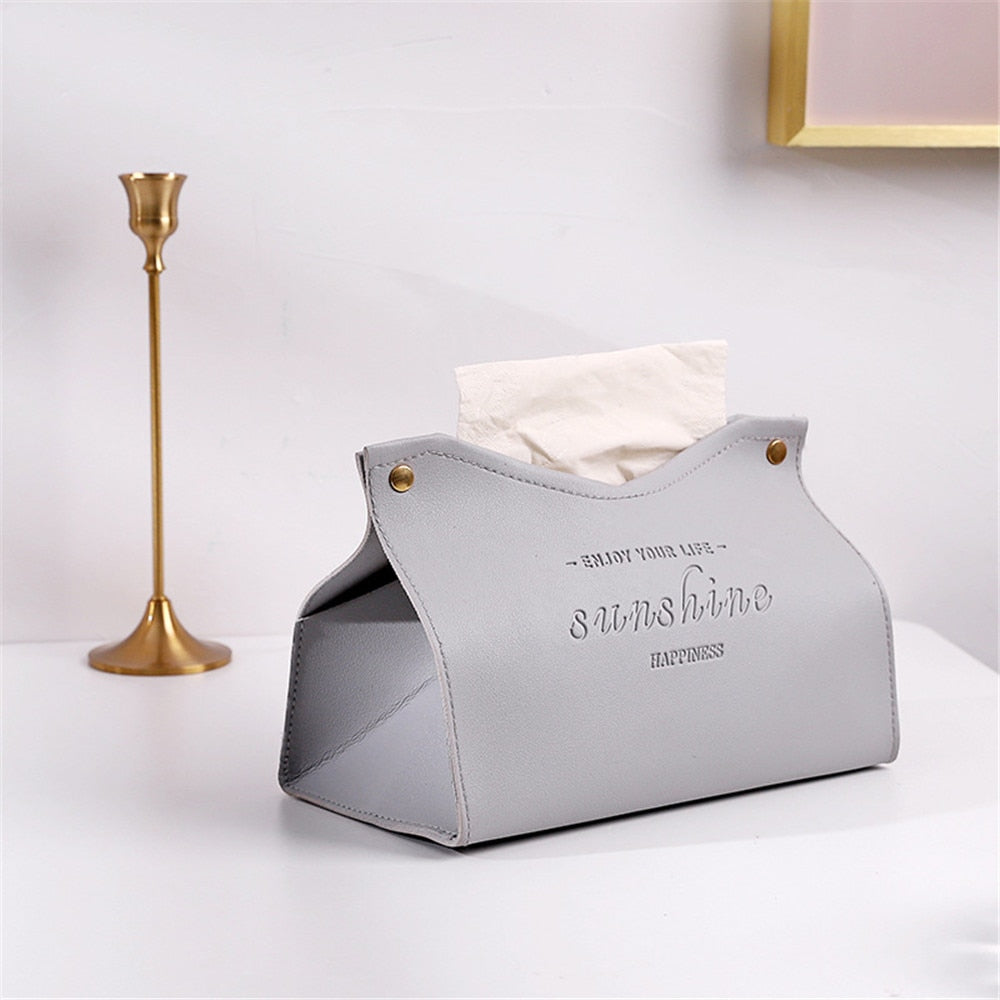 Nodic Environmental PU Leather Napkin Holder Foldable Tissue Box Home Office Waterproof Dustproof Storage Box Sundries Ontainer