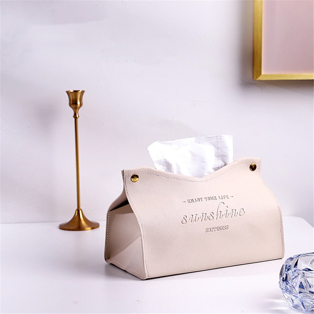 Nodic Environmental PU Leather Napkin Holder Foldable Tissue Box Home Office Waterproof Dustproof Storage Box Sundries Ontainer