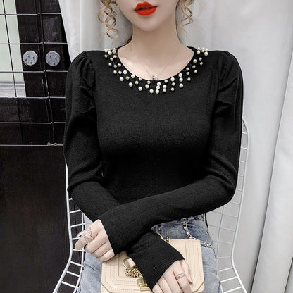 Winter Clothes Women Sweater For Women 2021 Autumn Long Sleeve Women Sweater Beading O-Neck Knitted Sweater Women Pullover D588