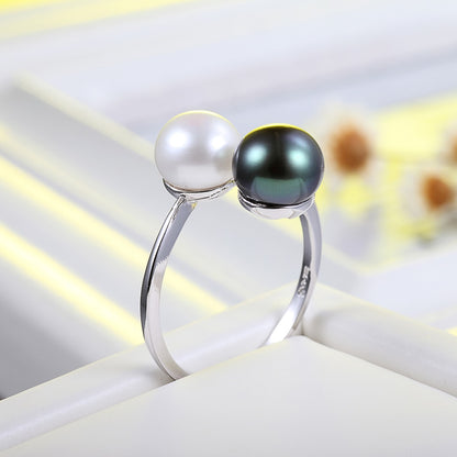 3 Colors Natural Freshwater Cultured Pearl Ring for Women Gifts Accesories Double Pearl Ring Gemstone Fashion Jewelry FEIGE