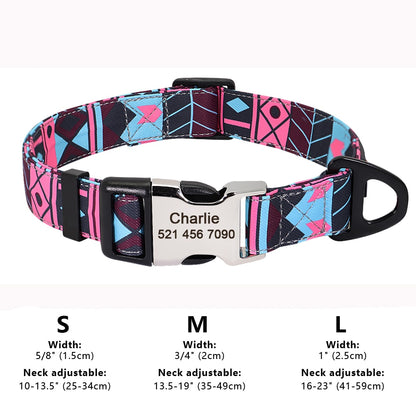 Custom Large Dog Collar Cute Print Personalized Pet Collar Nylon Puppy Dogs ID Collars Engraved Name for Small Medium Large Dog