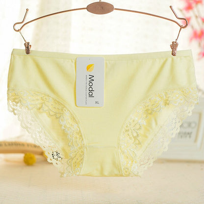 Ladies Modal Solid Mid-Waist Panties Sexy Lace Decoration Bamboo Fiber Beautiful Breathable Panties Wholesale