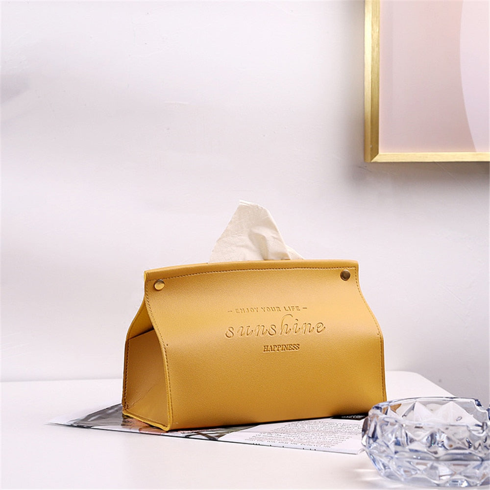 Nodic Environmental PU Leather Napkin Holder Foldable Tissue Box Home Office Waterproof Dustproof Storage Box Sundries Ontainer